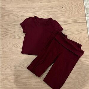 Maroon Brandy Melville, matching set, crop top, and matching fold over pants